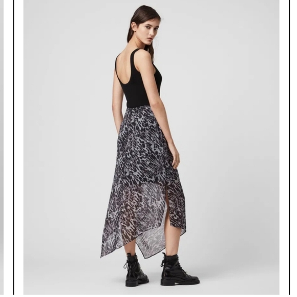 All Saints Women Rhea Ambient Pale Grey Asymmetrical Partially Lined Maxi Skirt - Picture 3 of 14